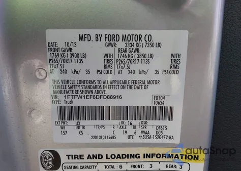 2013 Ford F-150 Xl z USA, uszkodzony, nr VIN 1FTFW1EF6DFD88916